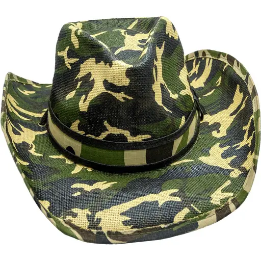 Pălărie Cowboy din Paie WILD WEST Camo SH24447 · Verde / Galben / Maro