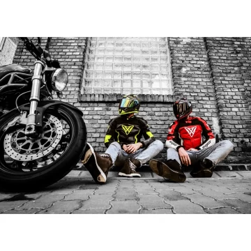 Geacă Moto din Piele SIXGEAR PHOENIX · Negru / Gri / Verde Fluo  - 9