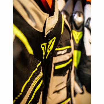 Geacă Moto din Textil SIXGEAR VIKRAN · Gri / Verde Fluo / Negru  - 4