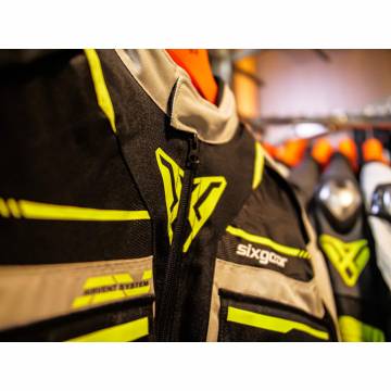 Geacă Moto din Textil SIXGEAR VIKRAN · Gri / Verde Fluo / Negru  - 6