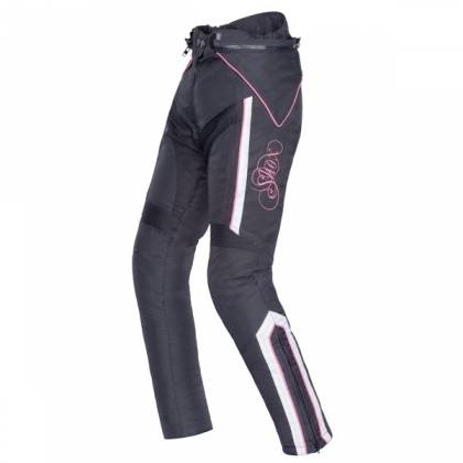 Pantaloni Moto Damă din Textil SHOX TIANA · Alb / Negru / Roz  - 0