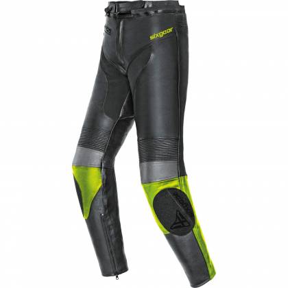 Pantaloni Moto din Piele SIXGEAR PHOENIX · Negru / Verde-Fluo / Gri  - 0