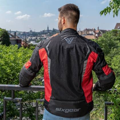 Geacă Moto de Vară din Textil SIXGEAR COOLER · Negru / Roșu  - 7