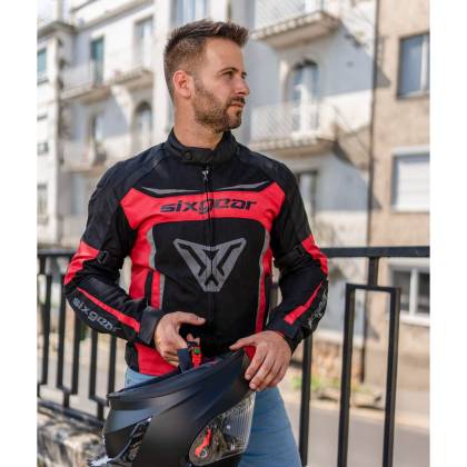 Geacă Moto de Vară din Textil SIXGEAR COOLER · Negru / Roșu  - 4