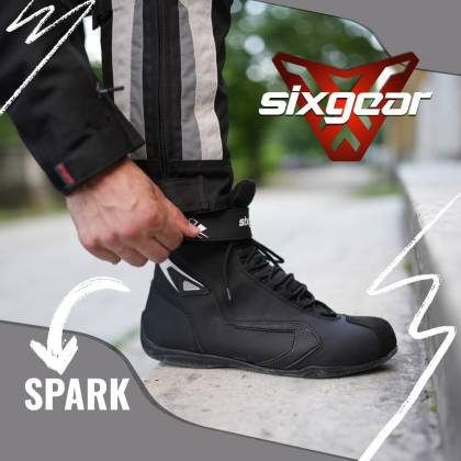 Ghete Moto din Piele & Textil SIXGEAR SPARK · Negru / Alb  - 1