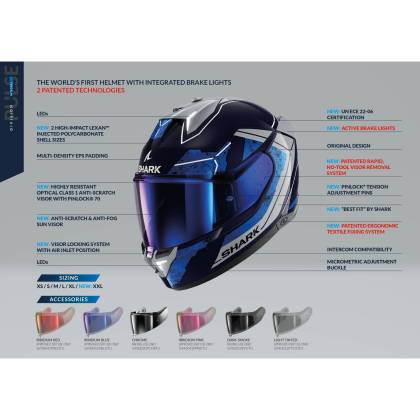 Cască Moto Integrală SHARK SKWAL i3 BLANK SP cu Lumini de Frână · Alb  - 13