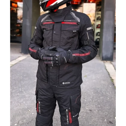 Pantaloni Moto din Textil GoreTex BERING TRAVEL GTX · Negru / Roșu  - 2