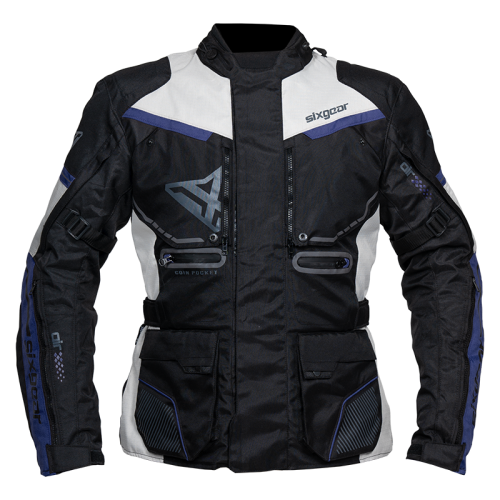 Geacă Moto din Textil SIXGEAR NOVUS · Negru / Alb / Albastru 