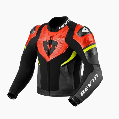 Geacă Moto din Piele și Textil REVIT Hyperspeed 2 Air · Negru / Roșu / Galben 