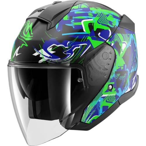 Cască Moto Open Face SHARK SKWAL JET PRANZ · Negru / Verde / Albastru Mat 