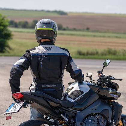 Geacă Moto din Textil SIXGEAR NOVUS · Negru / Alb / Albastru  - 3