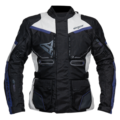 Geacă Moto din Textil SIXGEAR NOVUS · Negru / Alb / Albastru  - 0