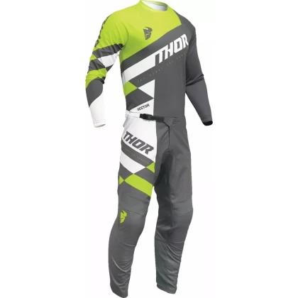 Tricou Enduro - Cross THOR YOUTH SECTOR CHECKER · Gri / Verde-Fluo  - 1