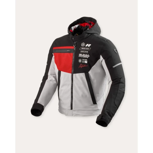 Geacă Moto din Textil REVIT Haste H2O · Alb / Negru / Roșu 