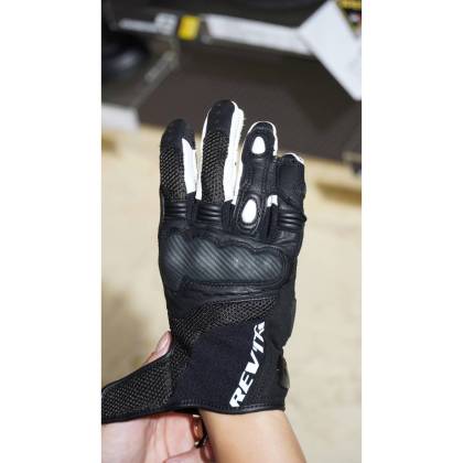 Mănuși Moto din Piele Naturală & Textil REVIT Blaze · Negru / Alb  - 3