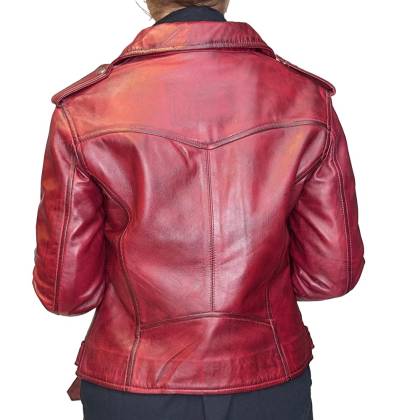 Geacă Casual Stil Moto Damă din Piele WILD WEST LFI-516 · Roșu  - 3