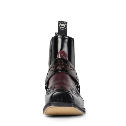 Botine Moto Chopper din Piele Naturală SENDRA BOOTS 7811 BLUES FLORENTIC NEGRO  FLORA ROJO DIRTY · Negru / Roșu  - 2
