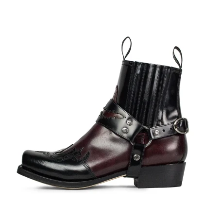 Botine Moto Chopper din Piele Naturală SENDRA BOOTS 7811 BLUES FLORENTIC NEGRO  FLORA ROJO DIRTY 