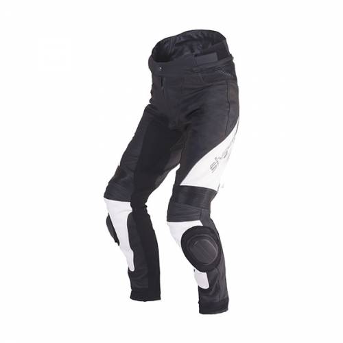 Pantaloni Moto din Piele & Textil SIXGEAR BLAZE · Alb / Negru 