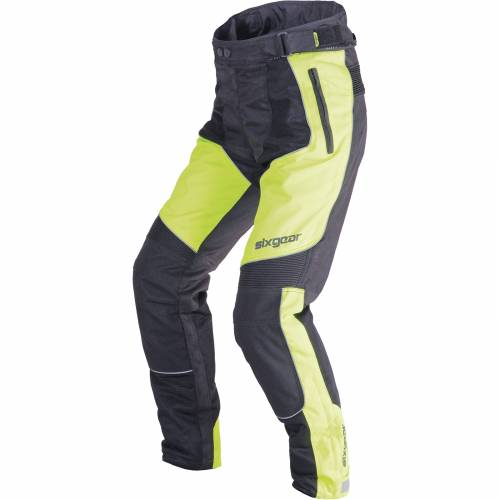 Pantaloni Moto din Textil SIXGEAR PATROL · Negru / Verde-Fluo 