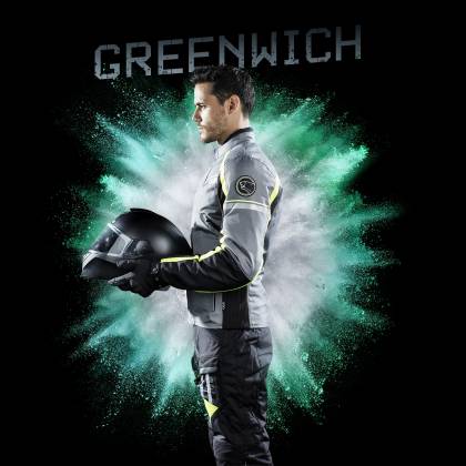 Geacă Moto din Textil BERING GREENWICH · Negru / Gri / Verde Fluo  - 3