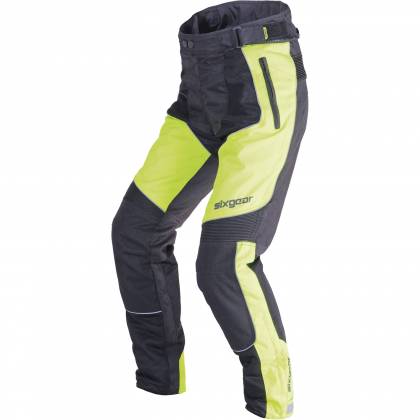 Pantaloni Moto din Textil SIXGEAR PATROL · Negru / Verde-Fluo  - 0