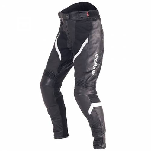 Pantaloni Moto Damă din Piele & Textil SIXGEAR ARIEL · Alb / Negru 