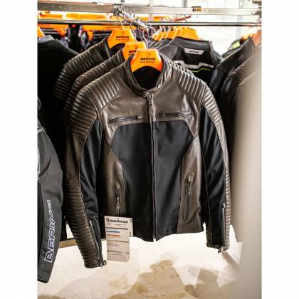 Geacă Moto din Piele & Textil BERING REX · Negru / Maro  - 5