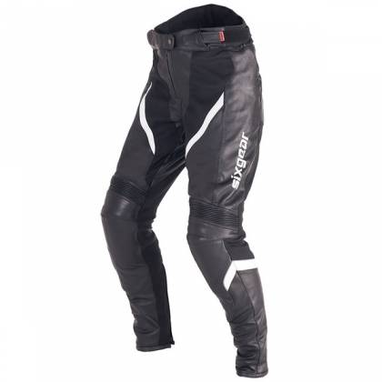 Pantaloni Moto Damă din Piele & Textil SIXGEAR ARIEL · Alb / Negru  - 0