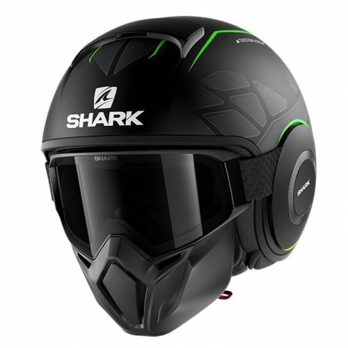Cască Moto Open Face SHARK STREET-DRAK HUROK · Negru / Gri / Verde Fluo Mat 