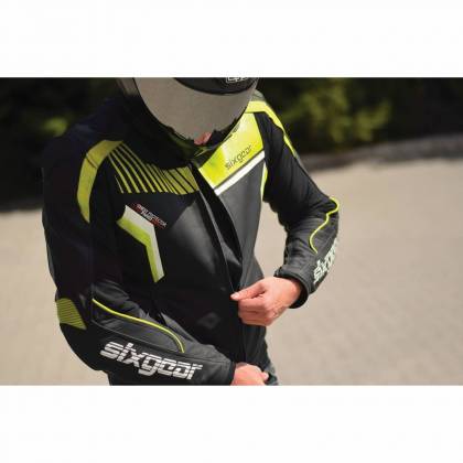 Geacă Moto din Piele & Textil SIXGEAR BLAZE · Negru / Gri / Verde-Fluo  - 4